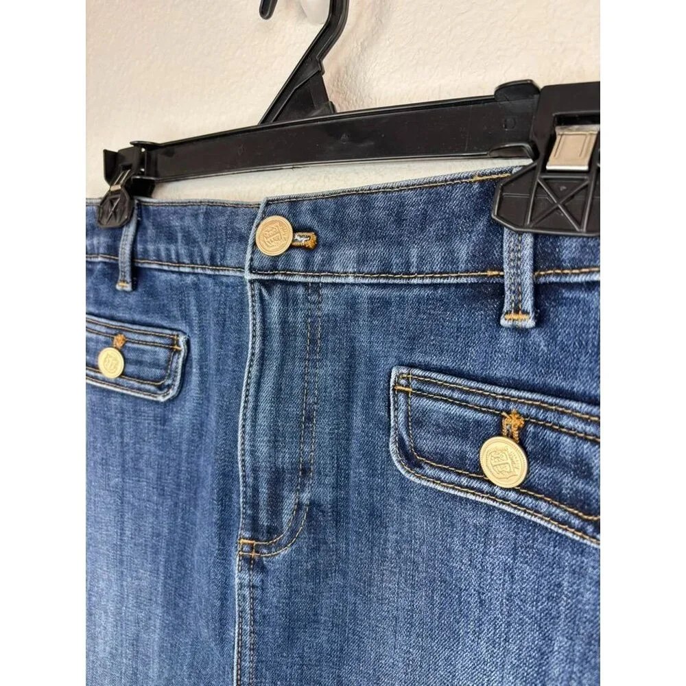 Talbots women's 8 medium wash denim a-line mini skirt NWT casual‎